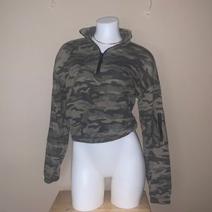 Rue 21 | Green Camo Quarter Zip Crop